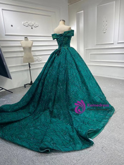 Green Tulle Sequins Appliques Off the Shoulder Prom Dress
